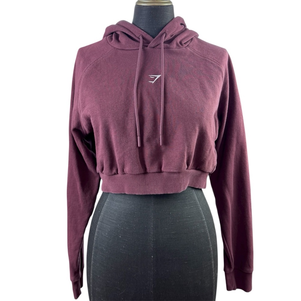 Gymshark Top Cropped Hoodie Pullover Logo Brown Size Small
